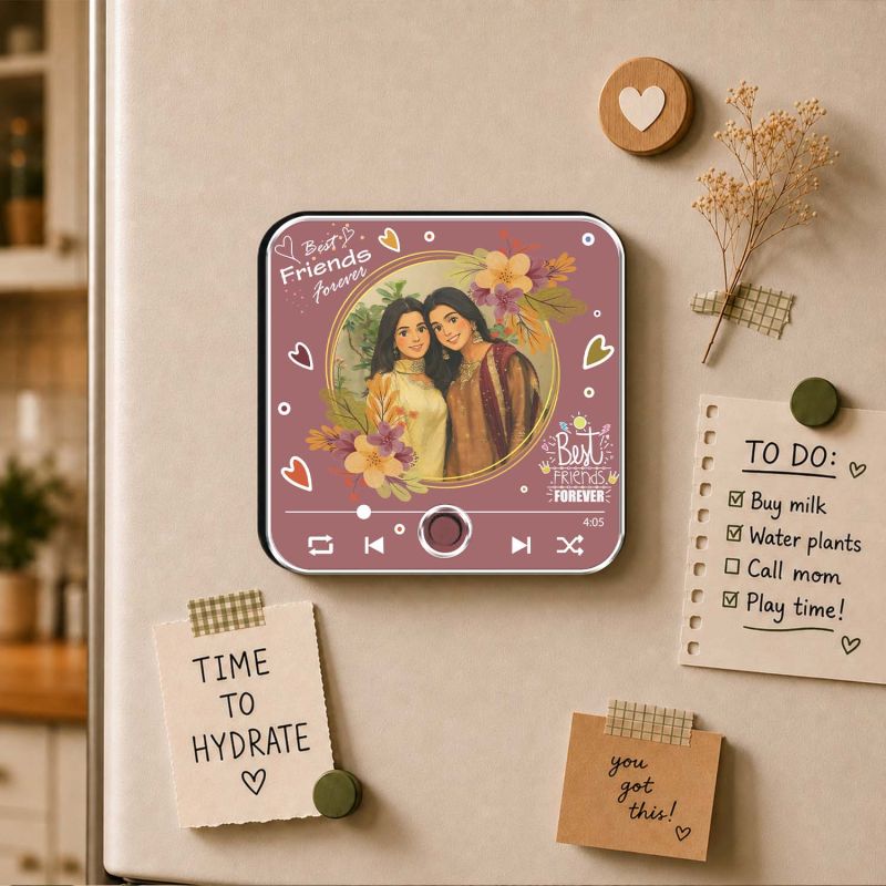 Personalized Best Friends Musical Fridge Magnet with Photo & Favorite Song Rechargeable Playable Music Player Friendship Gift for Best Friend, Sister, BFF, Birthday, Friendship Day